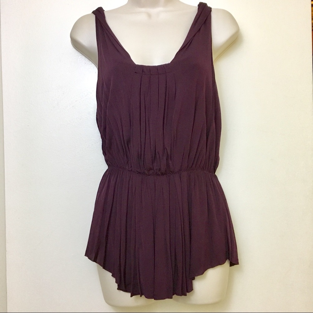 Deletta Eggplant Purple Pleated Peplum Drape Top